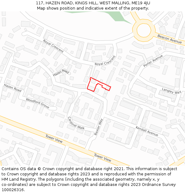 117, HAZEN ROAD, KINGS HILL, WEST MALLING, ME19 4JU: Location map and indicative extent of plot