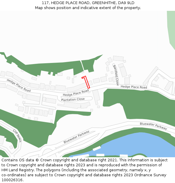 117, HEDGE PLACE ROAD, GREENHITHE, DA9 9LD: Location map and indicative extent of plot