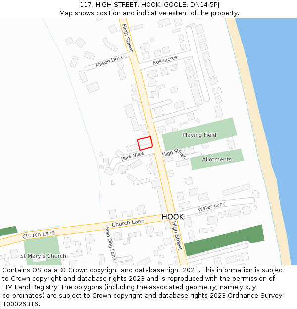 117, HIGH STREET, HOOK, GOOLE, DN14 5PJ: Location map and indicative extent of plot