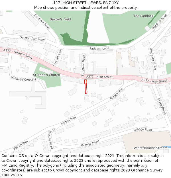 117, HIGH STREET, LEWES, BN7 1XY: Location map and indicative extent of plot