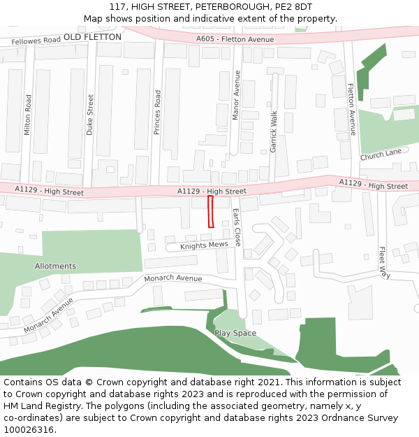 117, HIGH STREET, PETERBOROUGH, PE2 8DT: Location map and indicative extent of plot