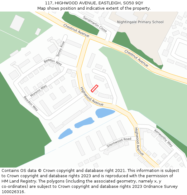 117, HIGHWOOD AVENUE, EASTLEIGH, SO50 9QY: Location map and indicative extent of plot