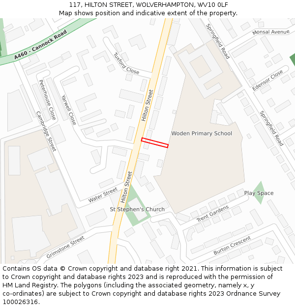 117, HILTON STREET, WOLVERHAMPTON, WV10 0LF: Location map and indicative extent of plot