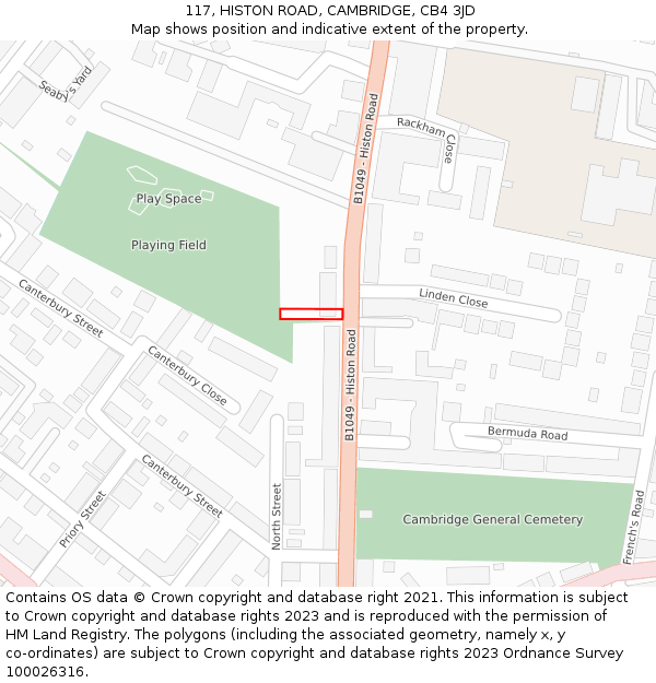 117, HISTON ROAD, CAMBRIDGE, CB4 3JD: Location map and indicative extent of plot