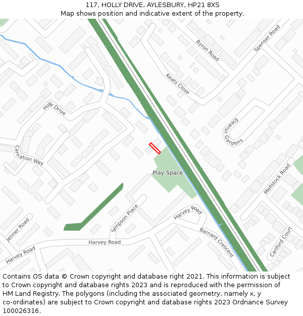 117, HOLLY DRIVE, AYLESBURY, HP21 8XS: Location map and indicative extent of plot