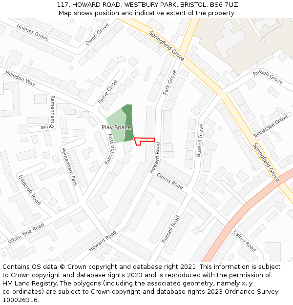 117, HOWARD ROAD, WESTBURY PARK, BRISTOL, BS6 7UZ: Location map and indicative extent of plot