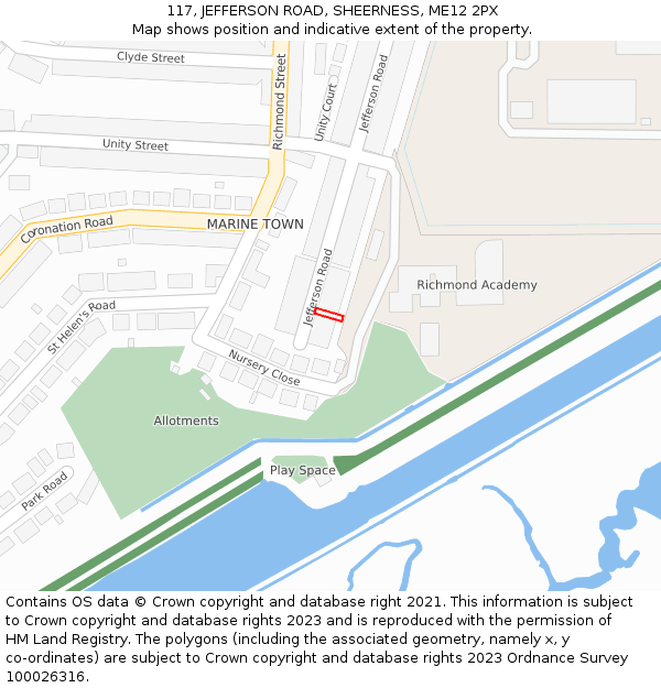 117, JEFFERSON ROAD, SHEERNESS, ME12 2PX: Location map and indicative extent of plot