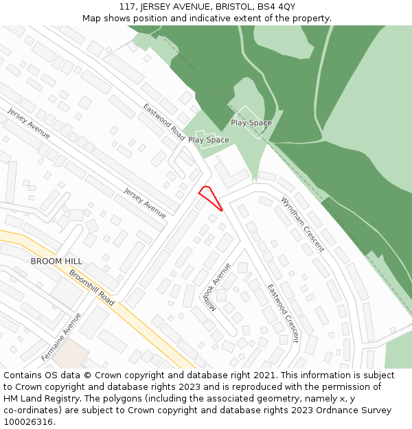 117, JERSEY AVENUE, BRISTOL, BS4 4QY: Location map and indicative extent of plot