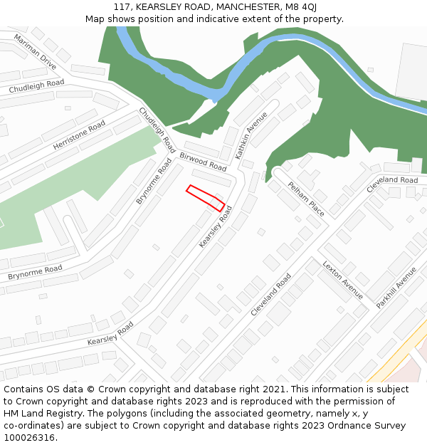 117, KEARSLEY ROAD, MANCHESTER, M8 4QJ: Location map and indicative extent of plot