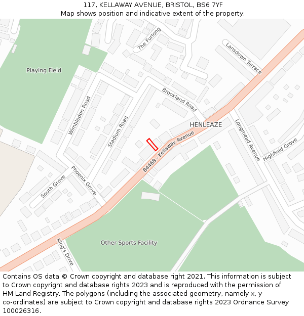 117, KELLAWAY AVENUE, BRISTOL, BS6 7YF: Location map and indicative extent of plot