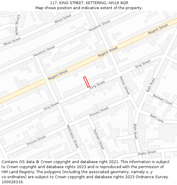 117, KING STREET, KETTERING, NN16 8QR: Location map and indicative extent of plot