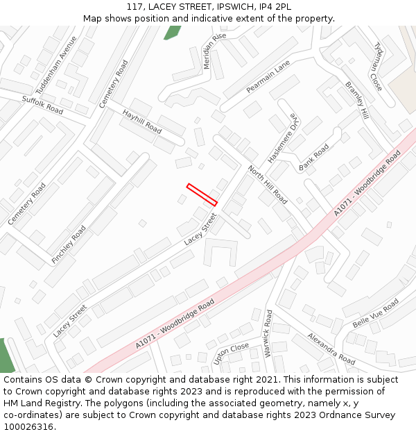 117, LACEY STREET, IPSWICH, IP4 2PL: Location map and indicative extent of plot