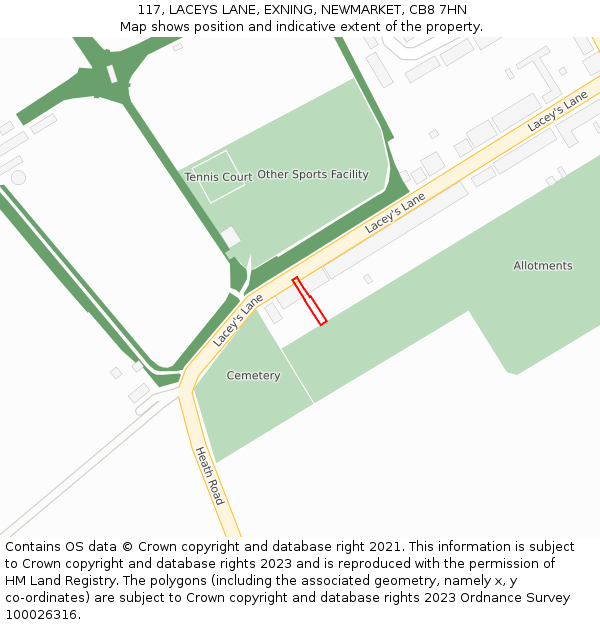 117, LACEYS LANE, EXNING, NEWMARKET, CB8 7HN: Location map and indicative extent of plot