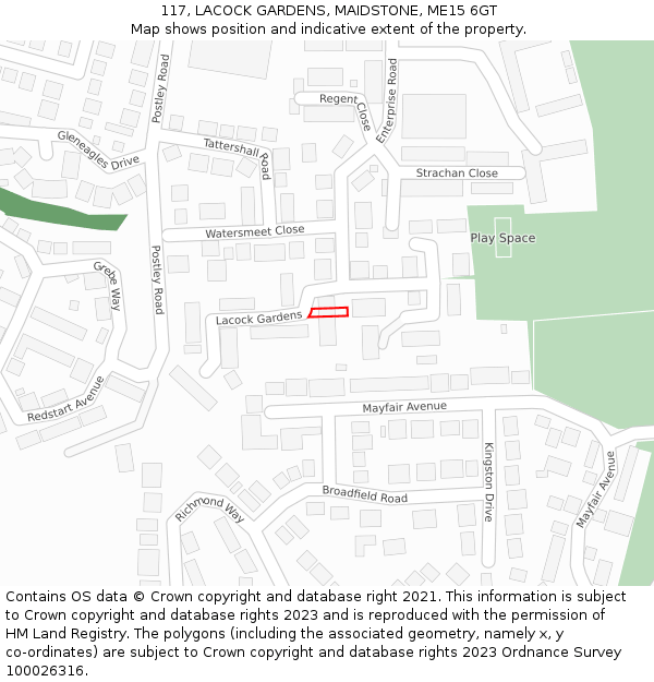 117, LACOCK GARDENS, MAIDSTONE, ME15 6GT: Location map and indicative extent of plot