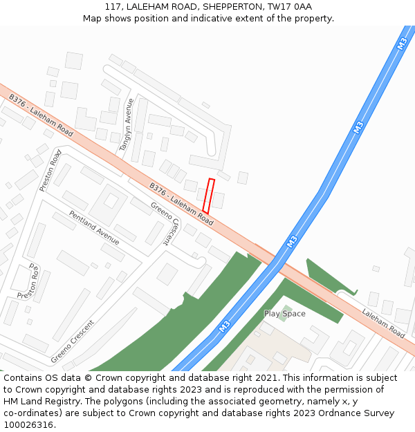 117, LALEHAM ROAD, SHEPPERTON, TW17 0AA: Location map and indicative extent of plot
