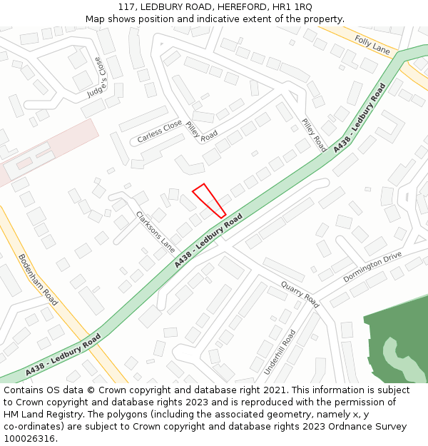 117, LEDBURY ROAD, HEREFORD, HR1 1RQ: Location map and indicative extent of plot