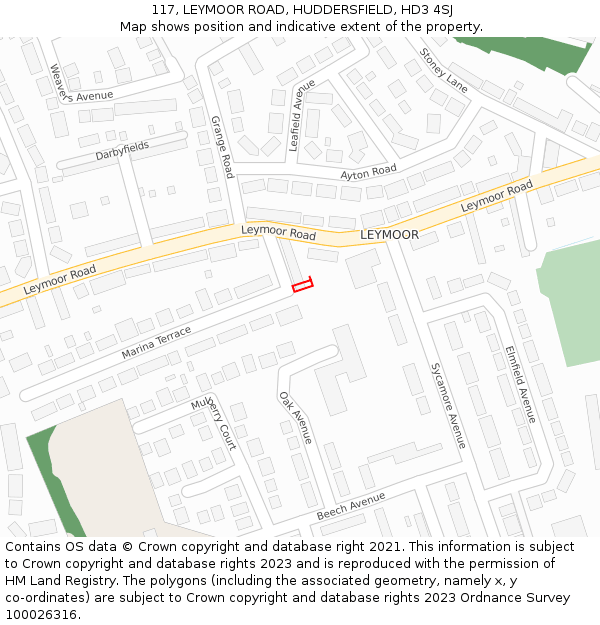 117, LEYMOOR ROAD, HUDDERSFIELD, HD3 4SJ: Location map and indicative extent of plot