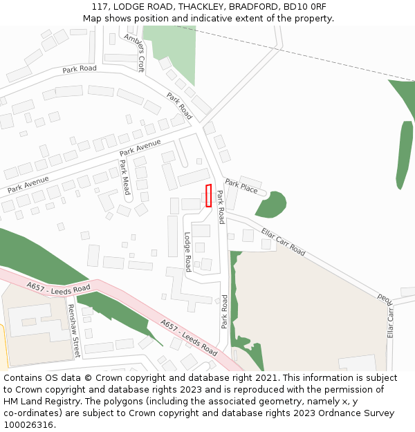 117, LODGE ROAD, THACKLEY, BRADFORD, BD10 0RF: Location map and indicative extent of plot