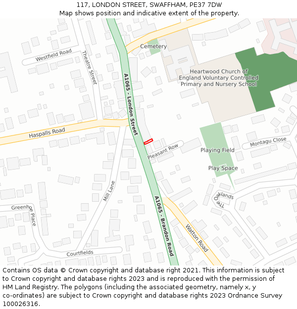 117, LONDON STREET, SWAFFHAM, PE37 7DW: Location map and indicative extent of plot