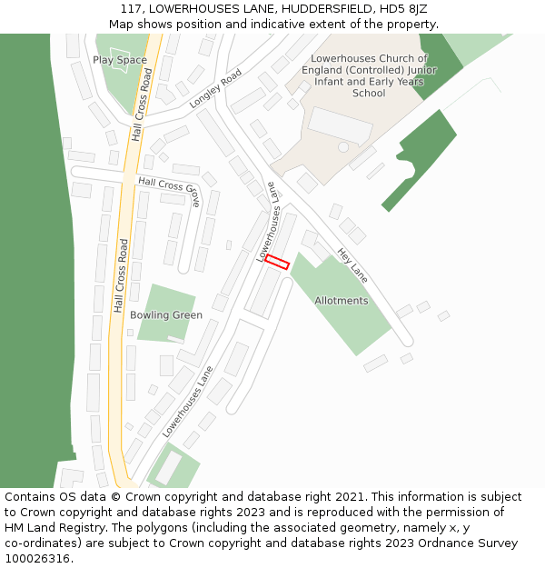 117, LOWERHOUSES LANE, HUDDERSFIELD, HD5 8JZ: Location map and indicative extent of plot