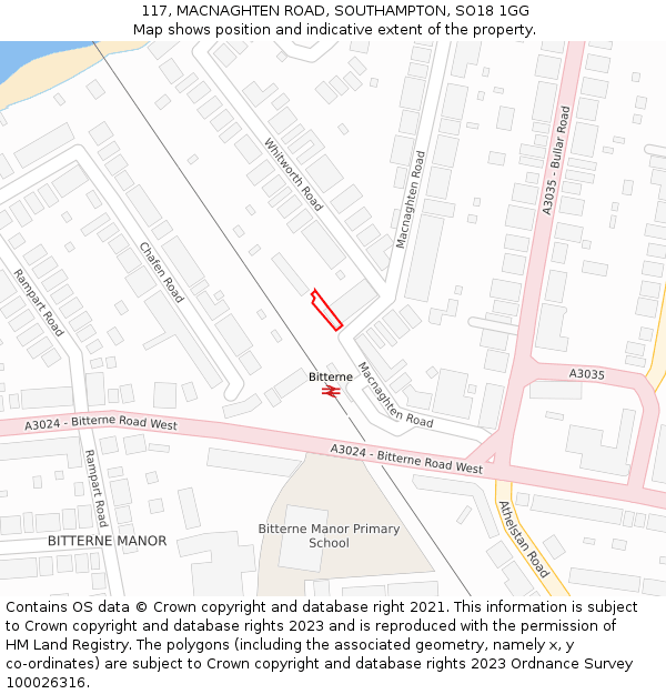 117, MACNAGHTEN ROAD, SOUTHAMPTON, SO18 1GG: Location map and indicative extent of plot