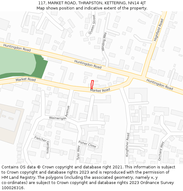 117, MARKET ROAD, THRAPSTON, KETTERING, NN14 4JT: Location map and indicative extent of plot