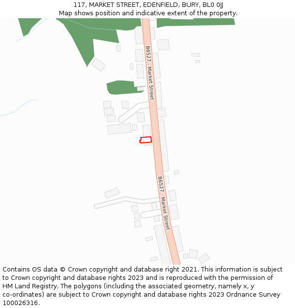 117, MARKET STREET, EDENFIELD, BURY, BL0 0JJ: Location map and indicative extent of plot