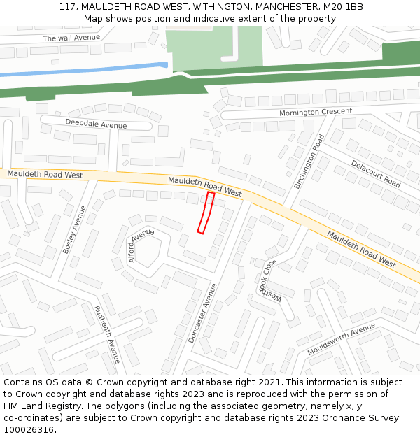 117, MAULDETH ROAD WEST, WITHINGTON, MANCHESTER, M20 1BB: Location map and indicative extent of plot
