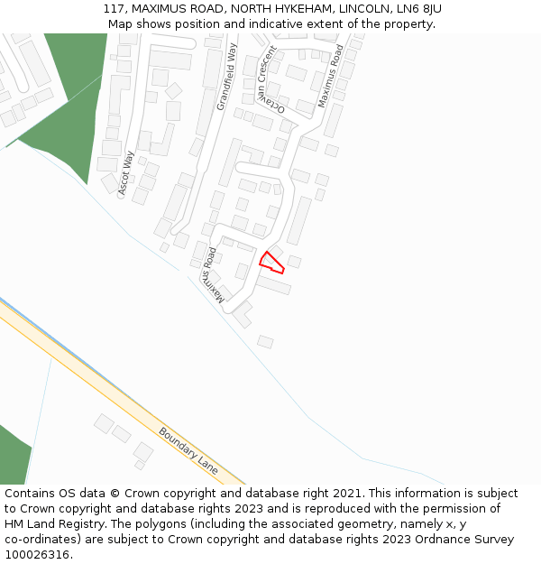 117, MAXIMUS ROAD, NORTH HYKEHAM, LINCOLN, LN6 8JU: Location map and indicative extent of plot