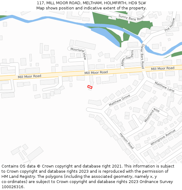 117, MILL MOOR ROAD, MELTHAM, HOLMFIRTH, HD9 5LW: Location map and indicative extent of plot