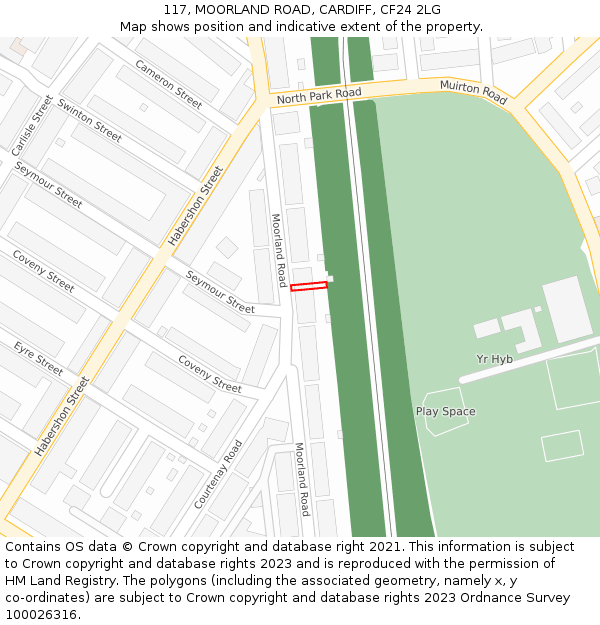 117, MOORLAND ROAD, CARDIFF, CF24 2LG: Location map and indicative extent of plot