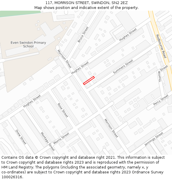 117, MORRISON STREET, SWINDON, SN2 2EZ: Location map and indicative extent of plot