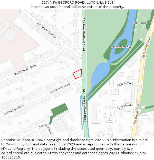 117, NEW BEDFORD ROAD, LUTON, LU3 1LE: Location map and indicative extent of plot