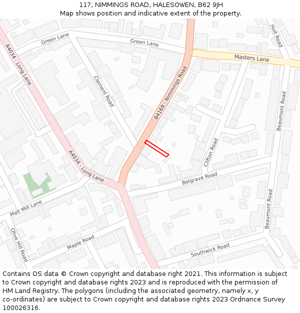 117, NIMMINGS ROAD, HALESOWEN, B62 9JH: Location map and indicative extent of plot