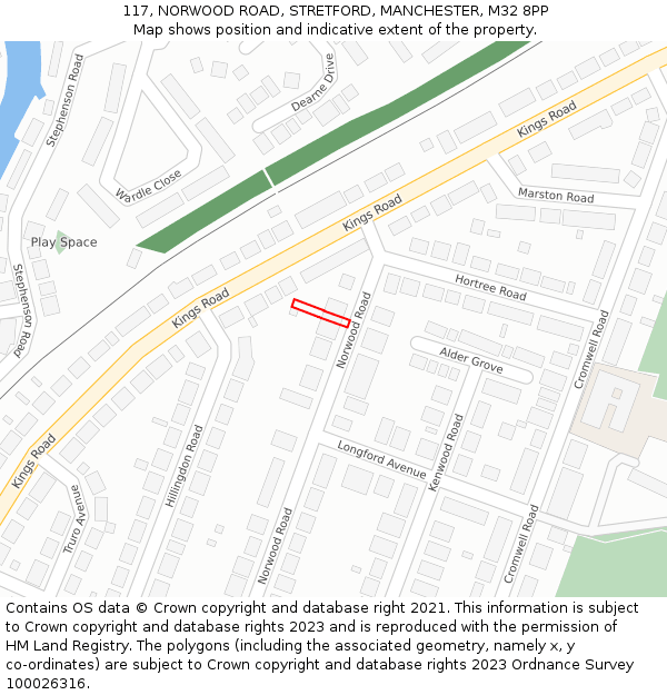 117, NORWOOD ROAD, STRETFORD, MANCHESTER, M32 8PP: Location map and indicative extent of plot