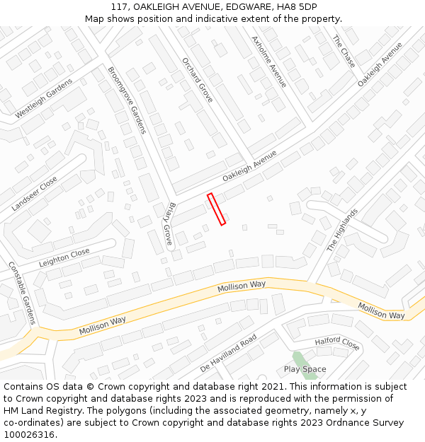 117, OAKLEIGH AVENUE, EDGWARE, HA8 5DP: Location map and indicative extent of plot