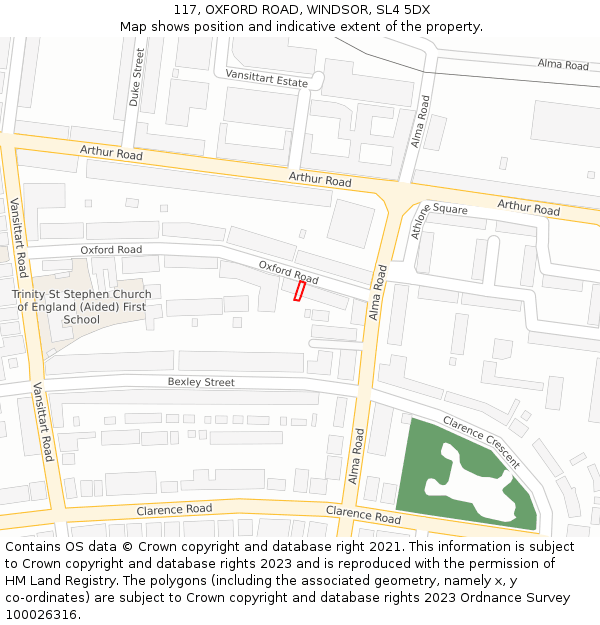 117, OXFORD ROAD, WINDSOR, SL4 5DX: Location map and indicative extent of plot