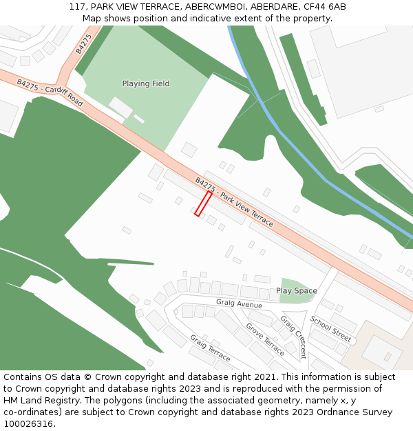 117, PARK VIEW TERRACE, ABERCWMBOI, ABERDARE, CF44 6AB: Location map and indicative extent of plot