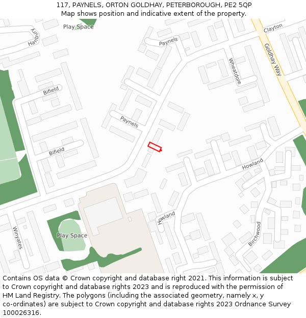 117, PAYNELS, ORTON GOLDHAY, PETERBOROUGH, PE2 5QP: Location map and indicative extent of plot