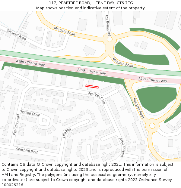 117, PEARTREE ROAD, HERNE BAY, CT6 7EG: Location map and indicative extent of plot