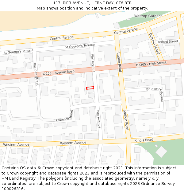 117, PIER AVENUE, HERNE BAY, CT6 8TR: Location map and indicative extent of plot