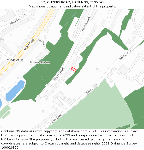 117, PINDERS ROAD, HASTINGS, TN35 5PW: Location map and indicative extent of plot