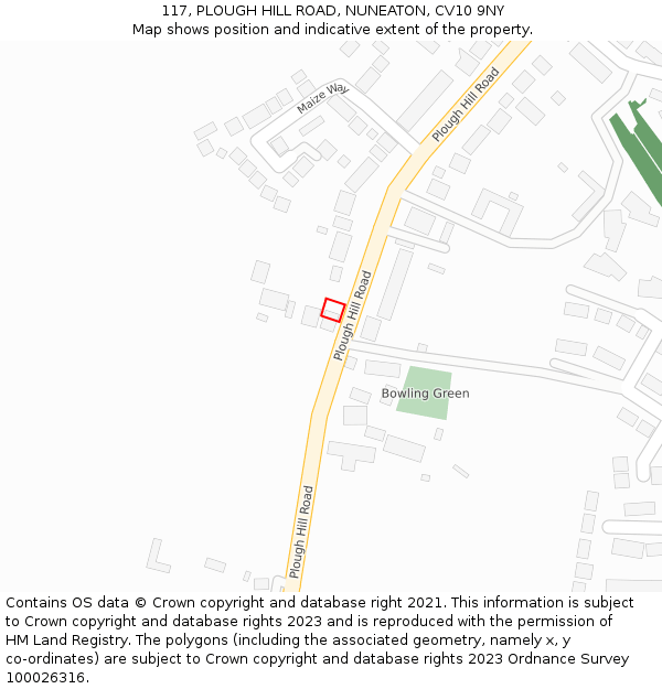 117, PLOUGH HILL ROAD, NUNEATON, CV10 9NY: Location map and indicative extent of plot