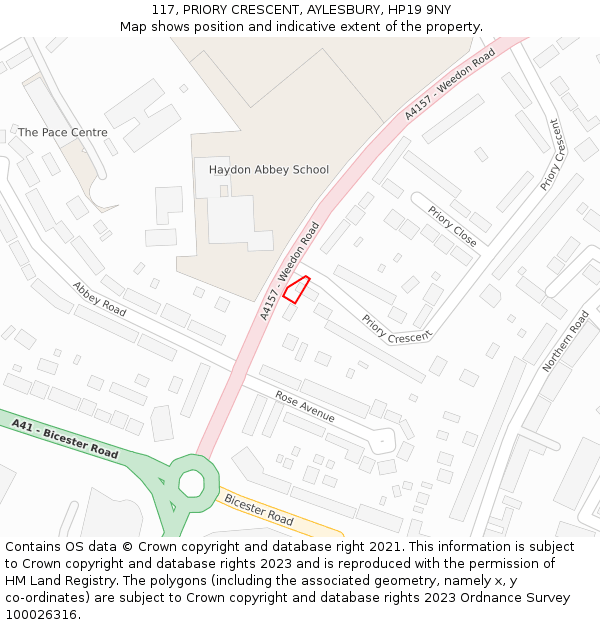 117, PRIORY CRESCENT, AYLESBURY, HP19 9NY: Location map and indicative extent of plot