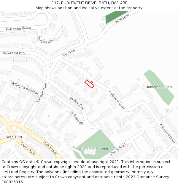 117, PURLEWENT DRIVE, BATH, BA1 4BE: Location map and indicative extent of plot