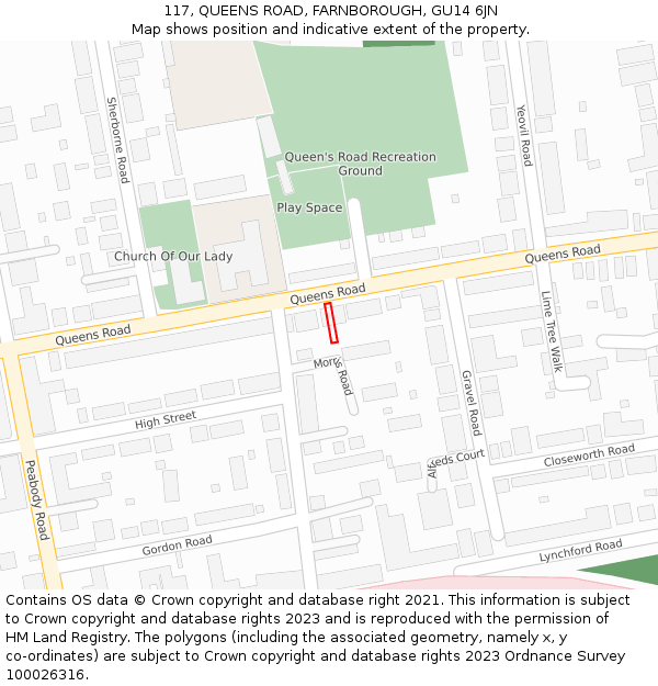 117, QUEENS ROAD, FARNBOROUGH, GU14 6JN: Location map and indicative extent of plot