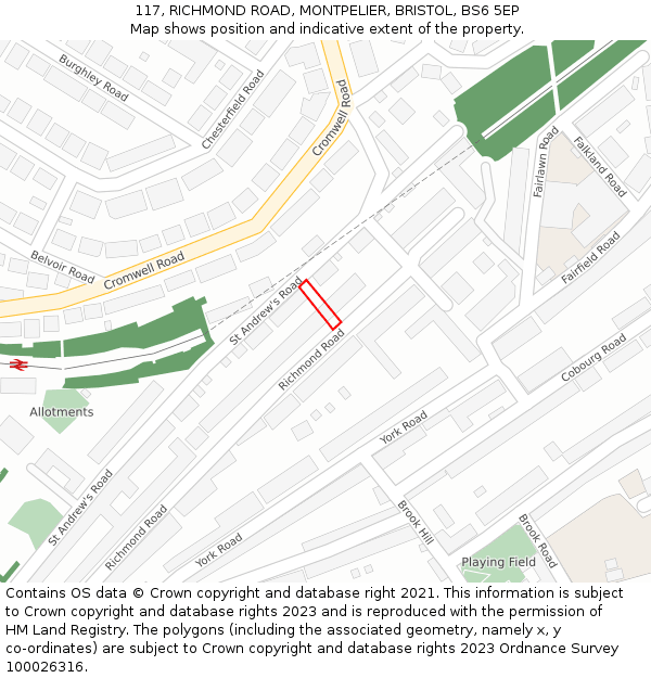 117, RICHMOND ROAD, MONTPELIER, BRISTOL, BS6 5EP: Location map and indicative extent of plot