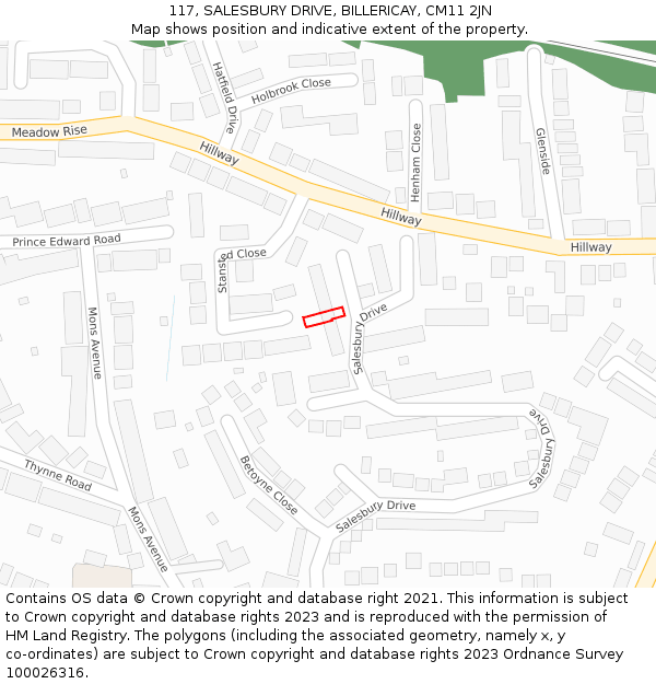 117, SALESBURY DRIVE, BILLERICAY, CM11 2JN: Location map and indicative extent of plot