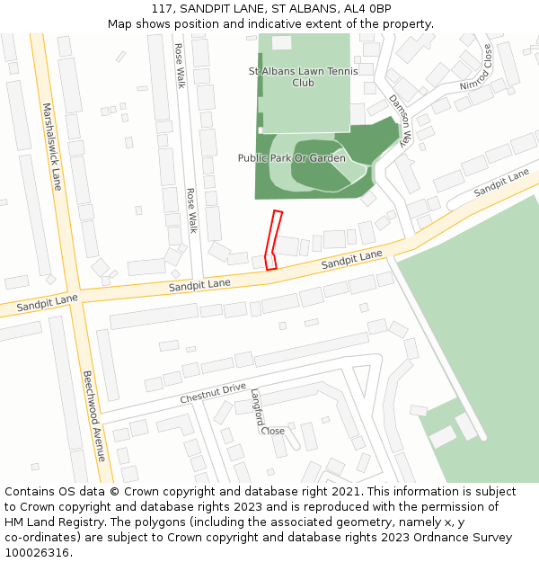 117, SANDPIT LANE, ST ALBANS, AL4 0BP: Location map and indicative extent of plot