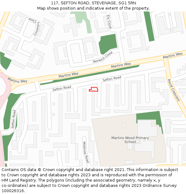 117, SEFTON ROAD, STEVENAGE, SG1 5RN: Location map and indicative extent of plot